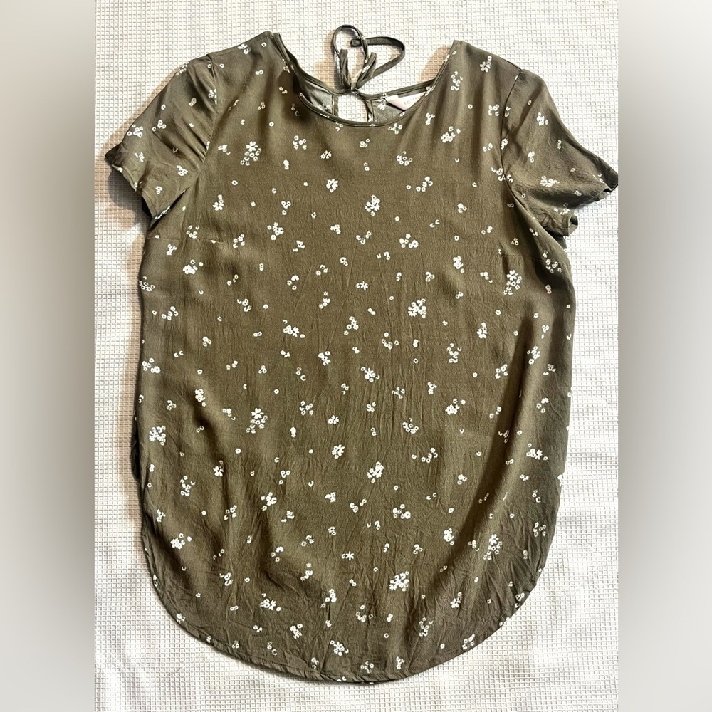 Lauren Conrad Olive Green Floral Women's Top Size XS
